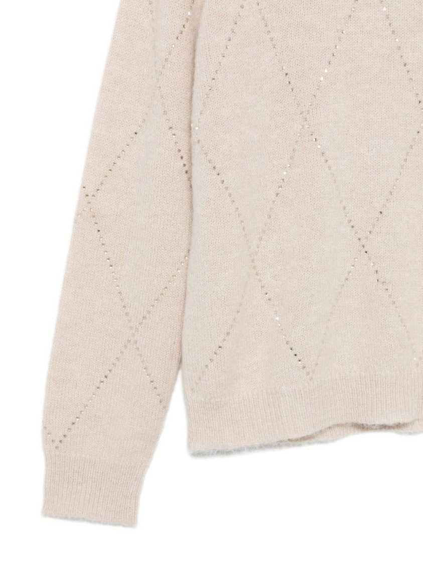 Seventy Sergio Tegon Knit Beige Sweater With Delicate Diamond Pattern