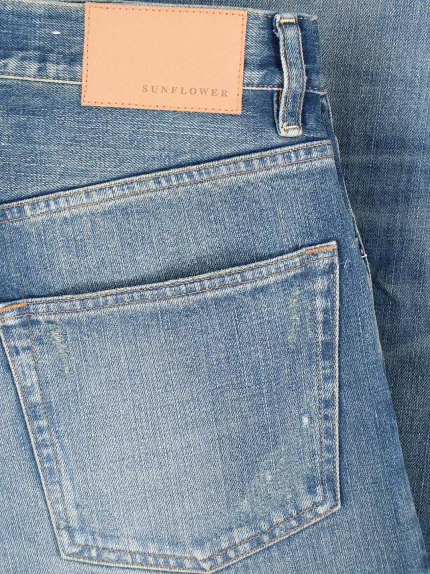 Sunflower Blue Twist Wide-Leg Distressed Jeans