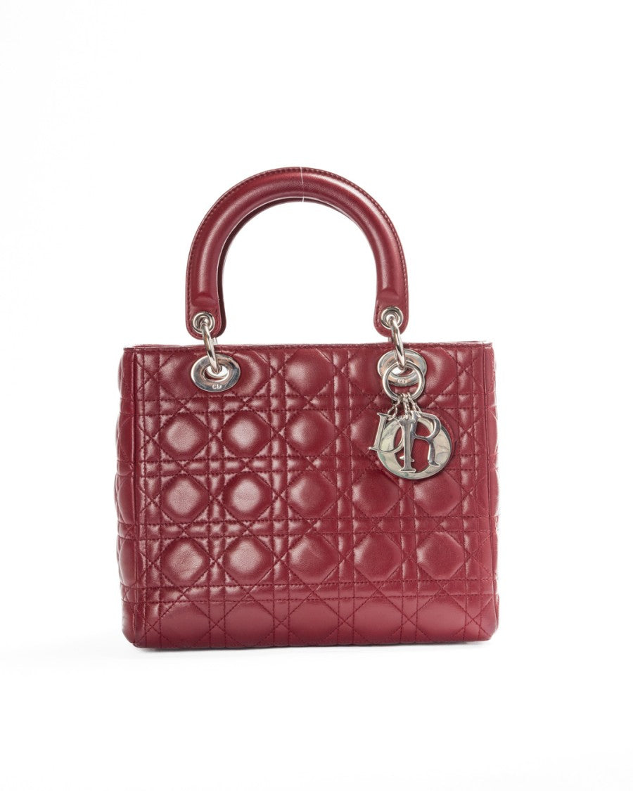 Dior Medium Cannage Bordeaux Handbag With Silver Accents