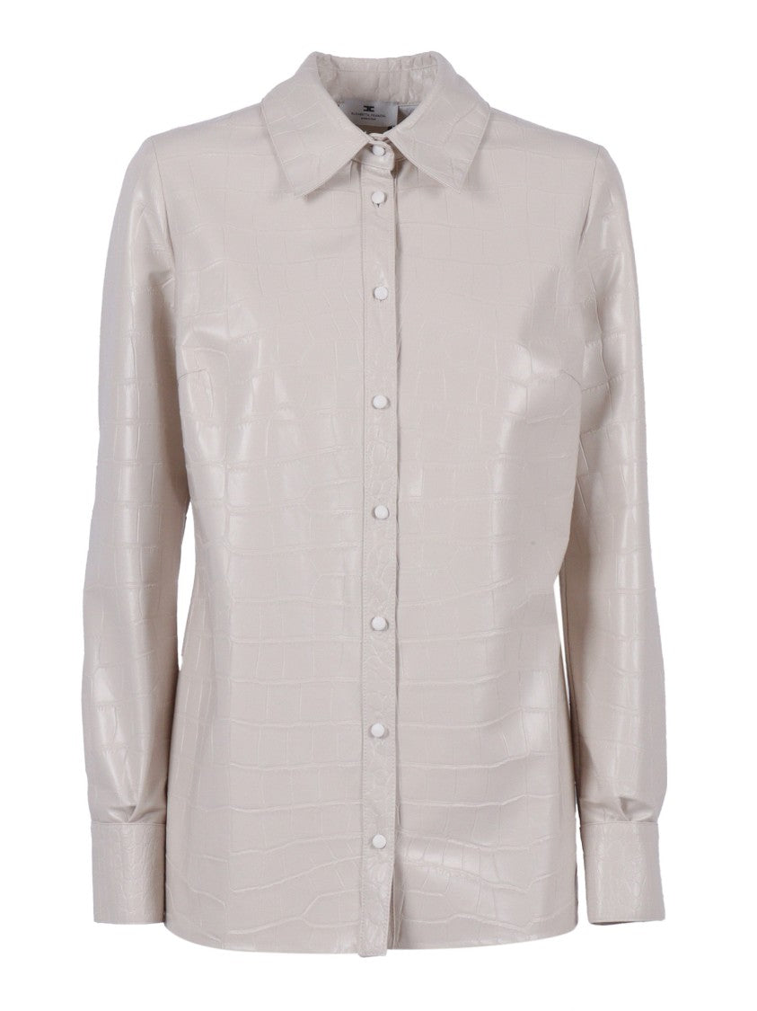 Elisabetta Franchi Glossy Crocodile-Embossed Button-Down Shirt