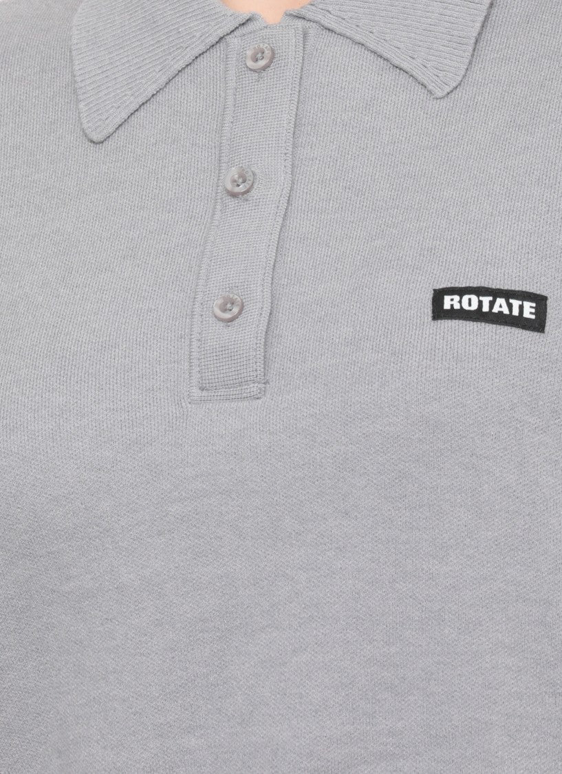 Rotate Grey Slinky Knit Polo Shirt