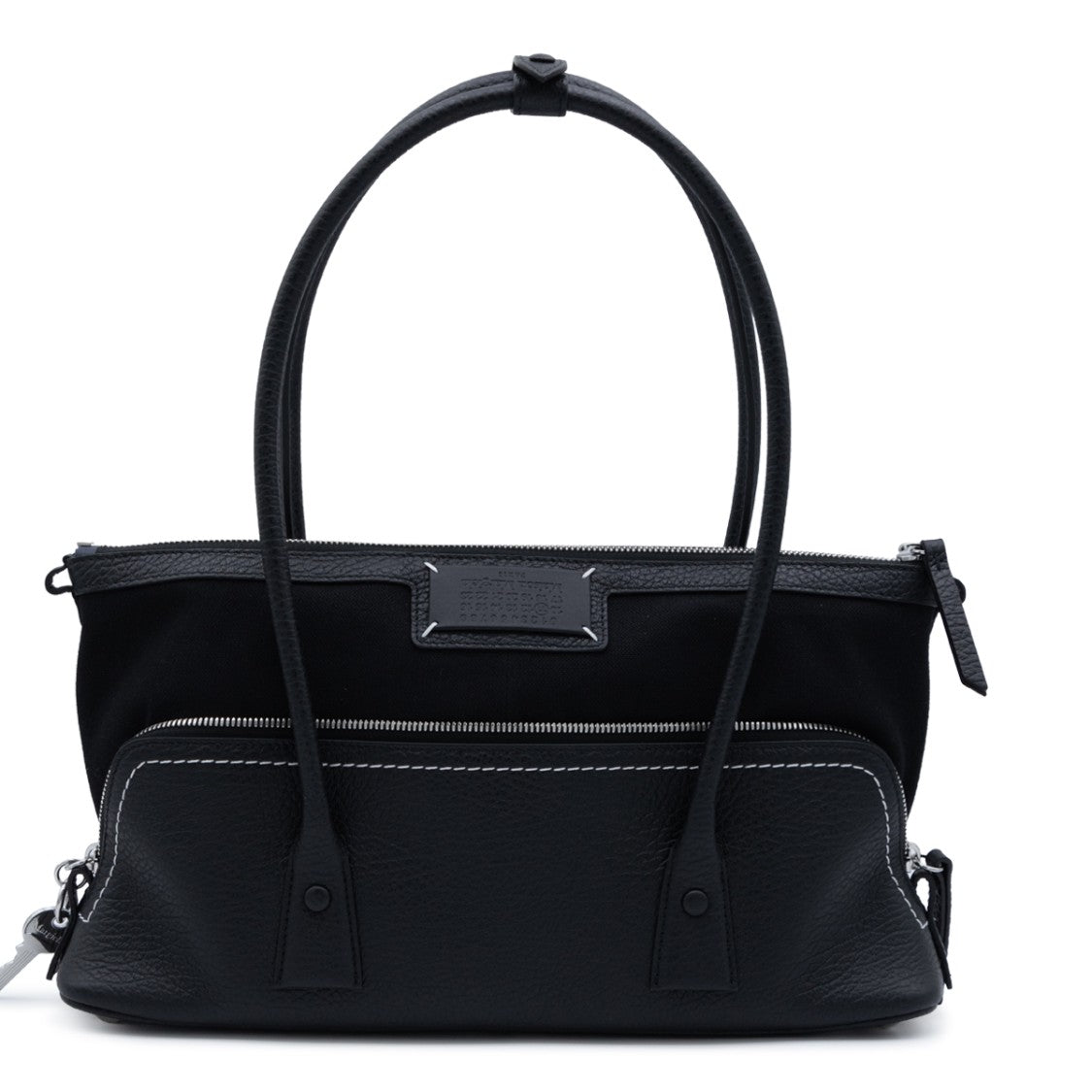 Maison Margiela 5Ac East West Black Leather Shoulder Bag With Textured Panels
