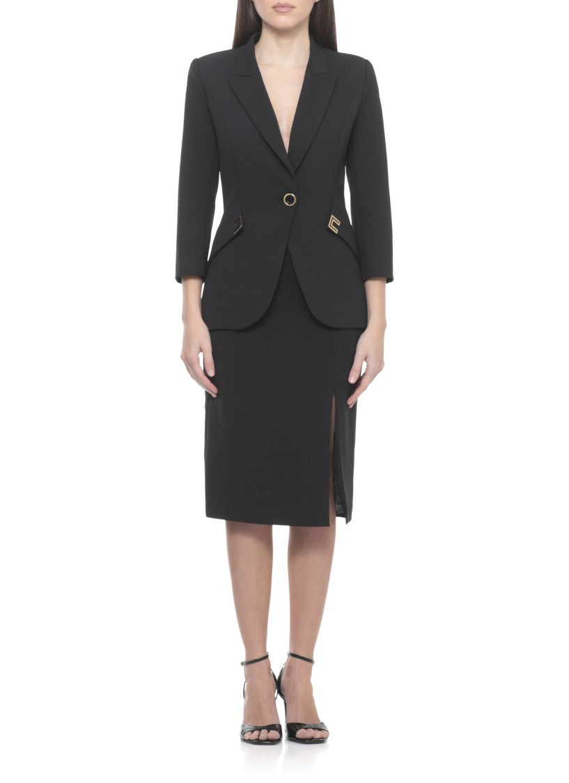 Elisabetta Franchi Black Peak Lapel Logoed Blazer