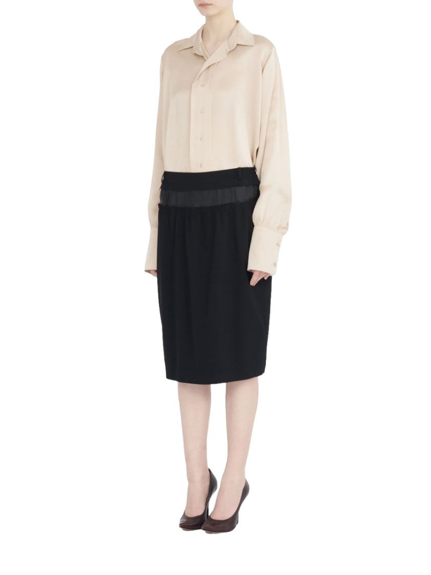 Maison Margiela Black Gathered Polyester Midi Skirt
