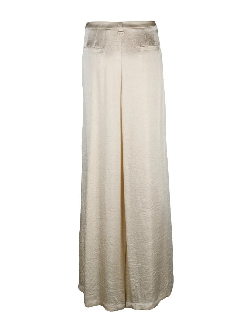 Marella Monochrome Pleated Waist Wide-Leg Trousers With Satin Finish