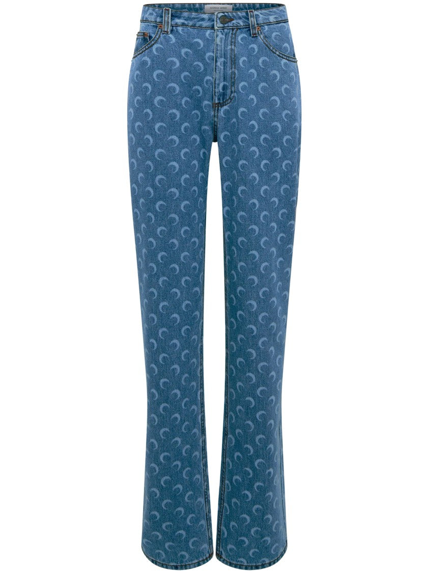 Marine Serre Straight-Leg Denim Jeans With Crescent Moon Pattern