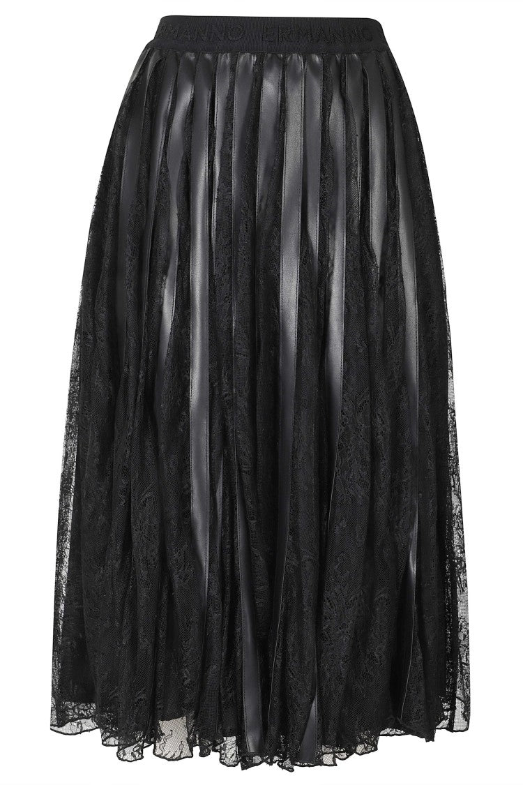 Ermanno Firenze Black Lace Overlay Satin Skirt
