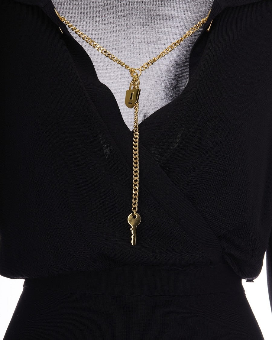 Elisabetta Franchi V-Neck Key Chain Viscose Midi Dress