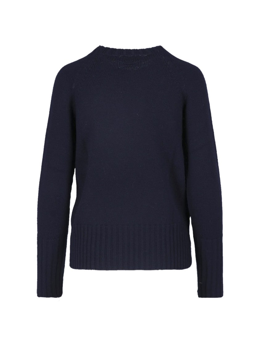 Drumohr Navy Blue Merino Wool Sweater With Ribbed Trims