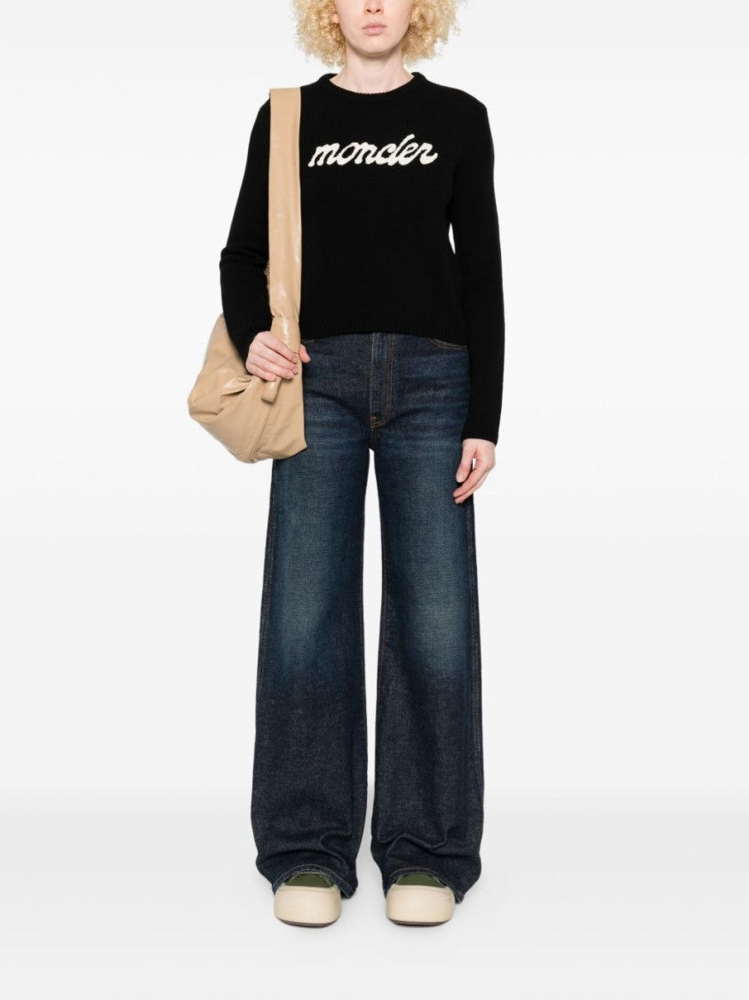 Moncler Cropped Sweater With Contrasting Embroidered Logo