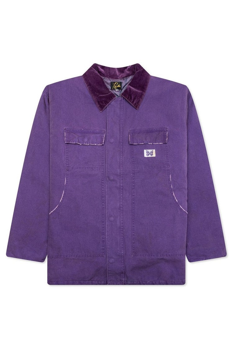 Needles Purple Jacket With Contrasting Corduroy Collar And Logo Patch