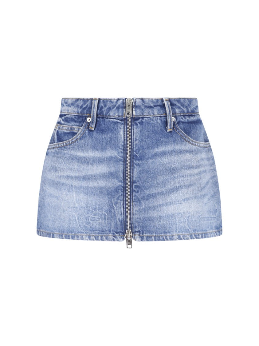 Alexander Wang Blue Front Zip Denim Mini Skirt