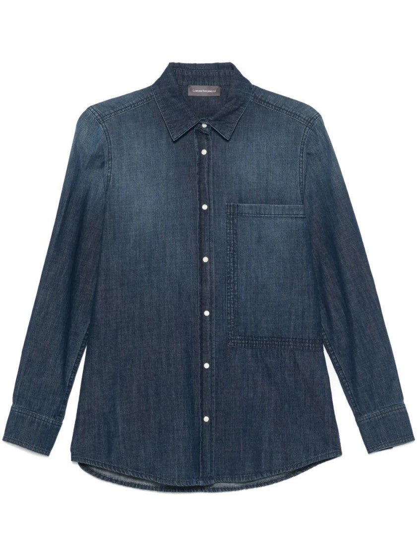 Lorena Antoniazzi Indigo Blue Denim Shirt With Press-Stud Fastening