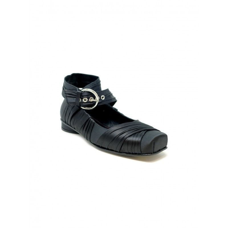 Alohas Black Silk Volant Ballet Flat Shoes