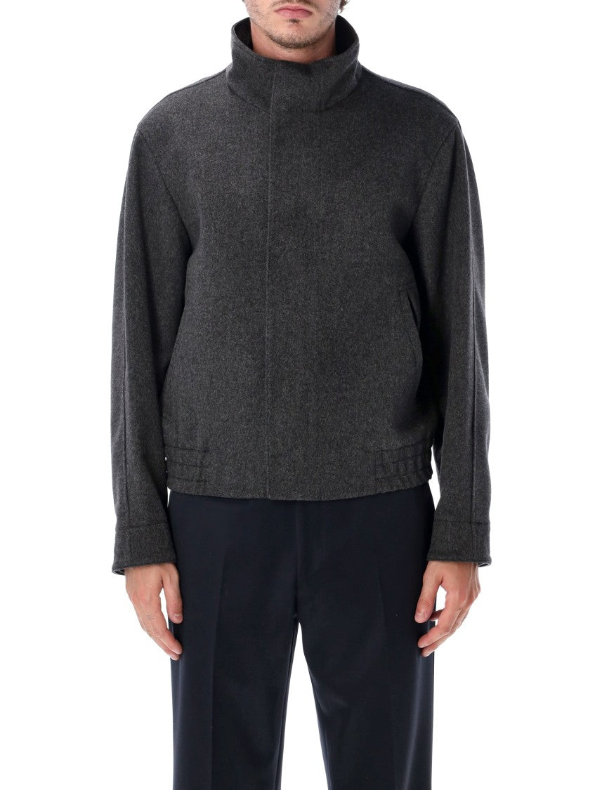 Lardini High-Collar Concealed Closure Wool Bomber Jacket