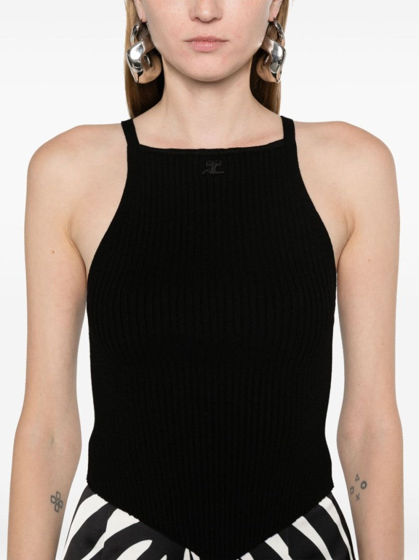 Courrèges Black Ribbed Knit Racerback Square Top