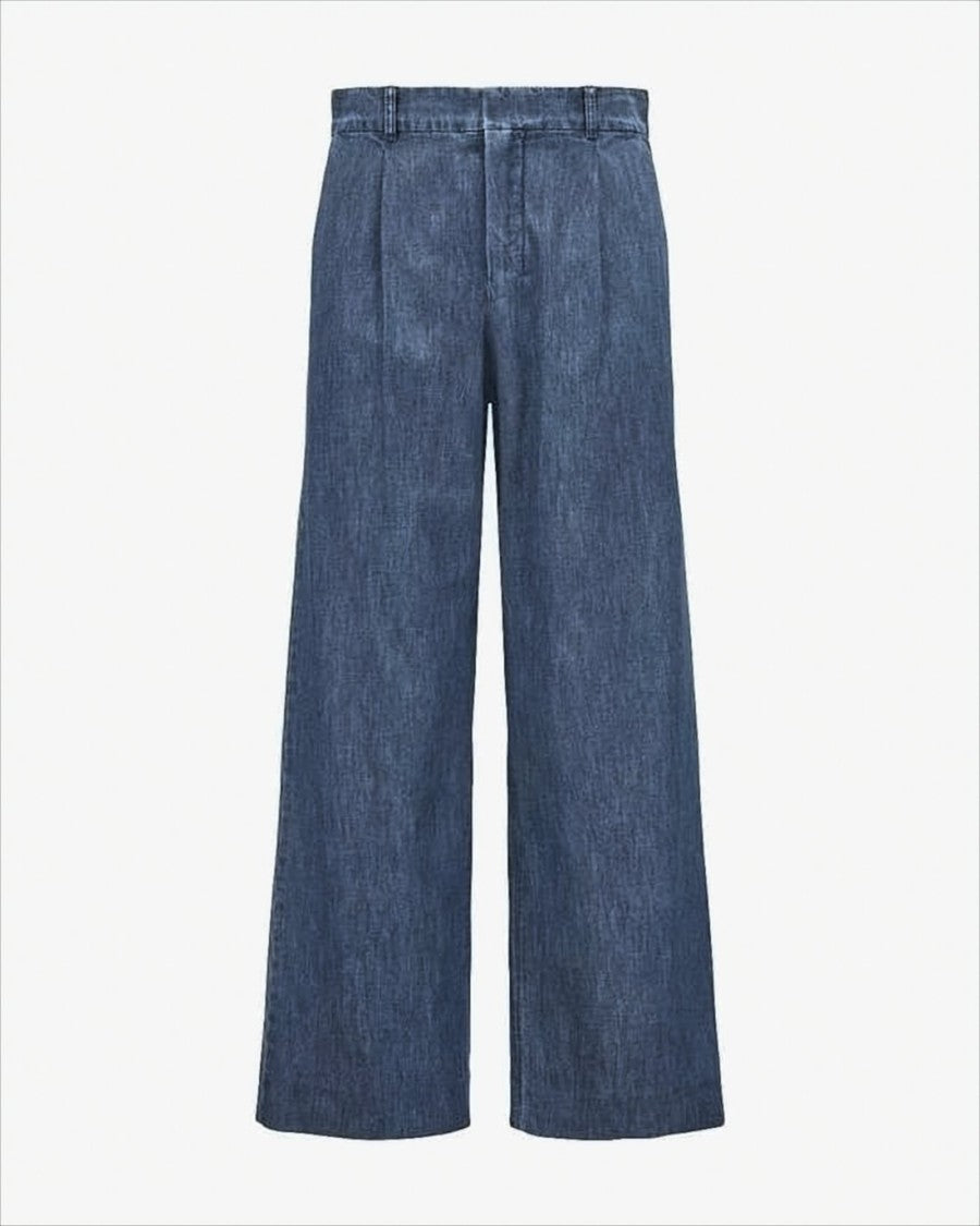 Max Mara Wide-Leg Denim Trousers With High Waist And Pleated Front
