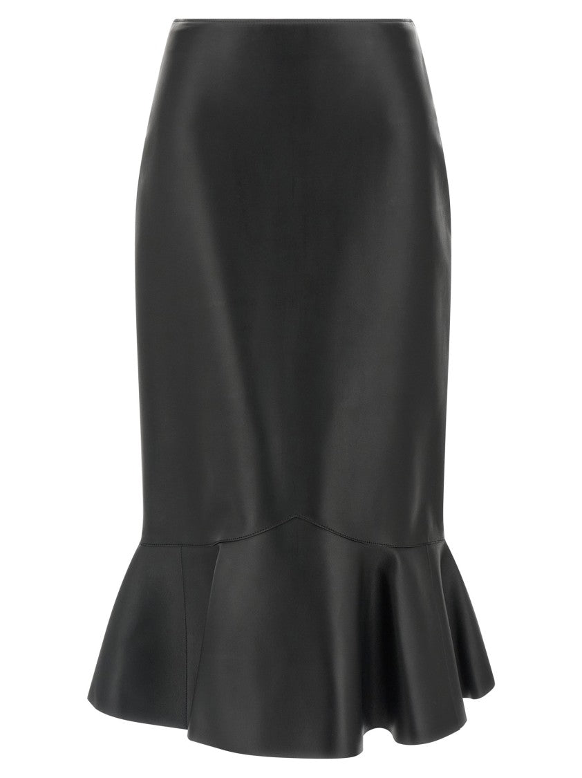 Fendi Peplum Midi Skirt In Soft Lamb Leather