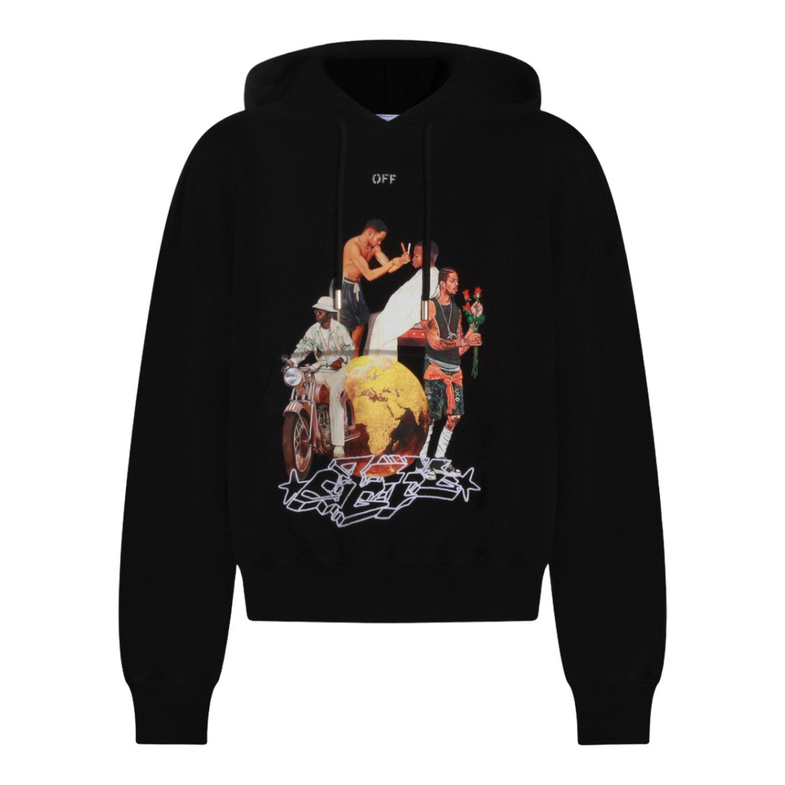 Off-White Graphic Black Hoodie With Unique Artistry
