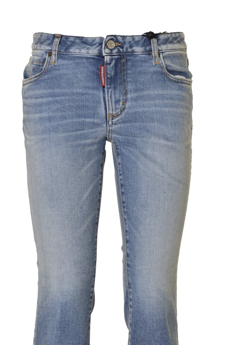 Dsquared2 Bell Bottom Cropped Jeans In Blue Denim
