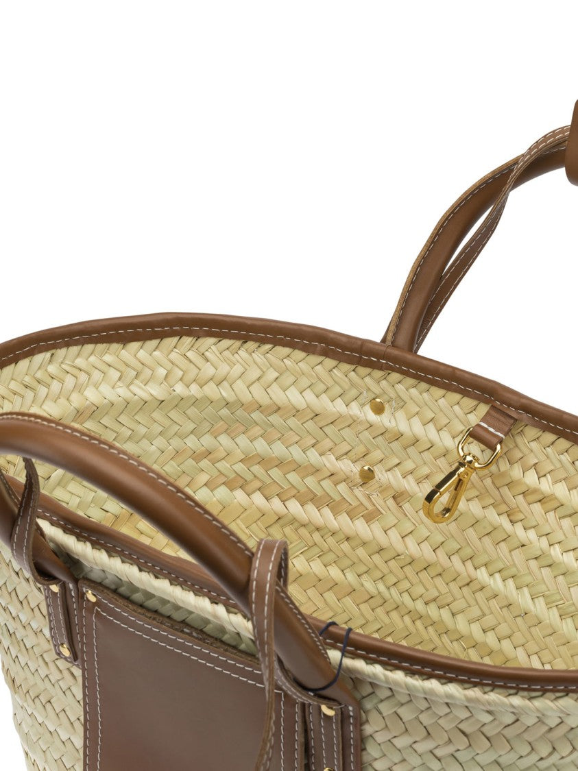 Jacquemus Woven Straw Handbag With Leather Trim