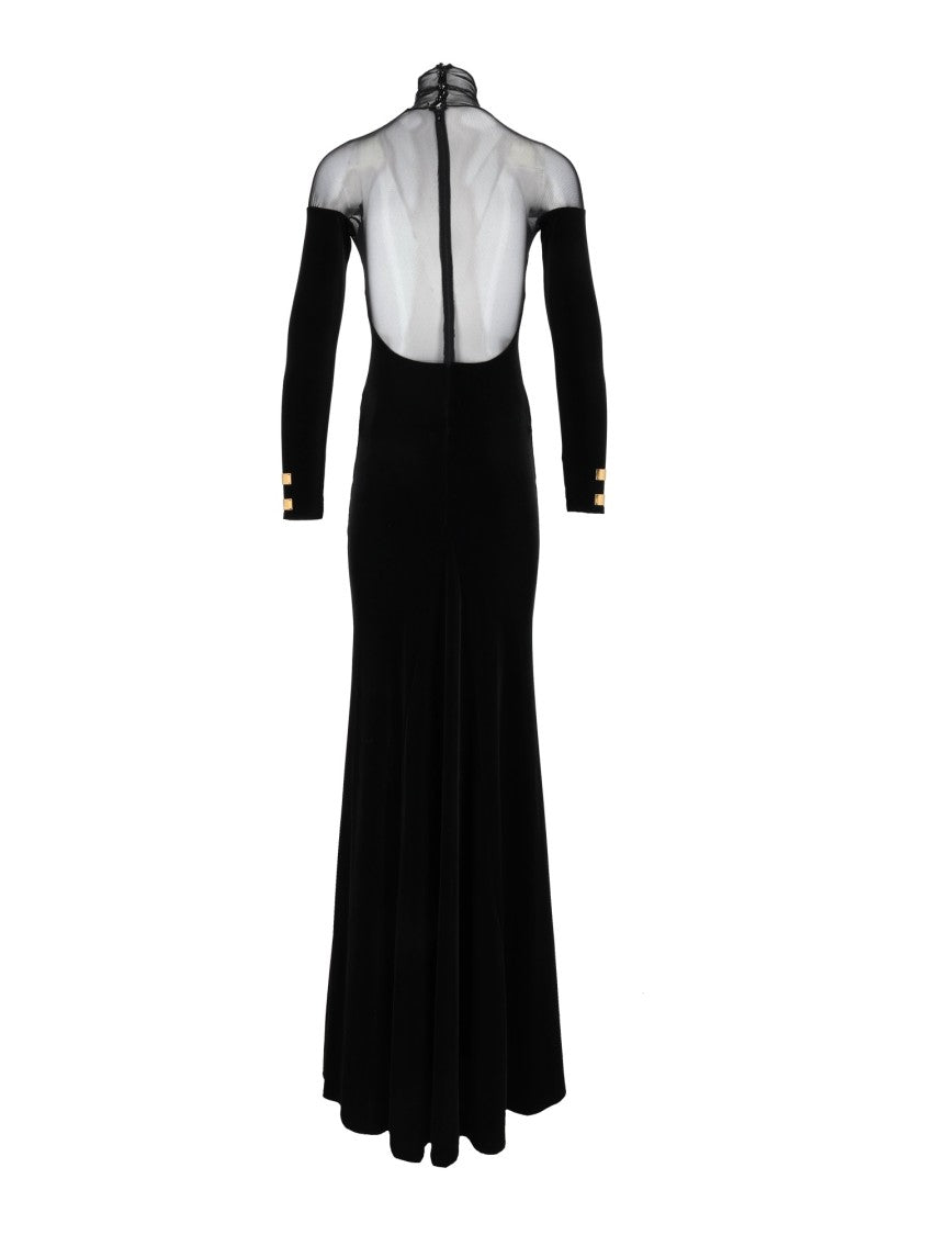 Elisabetta Franchi Black Sweetheart Mesh Maxi Dress
