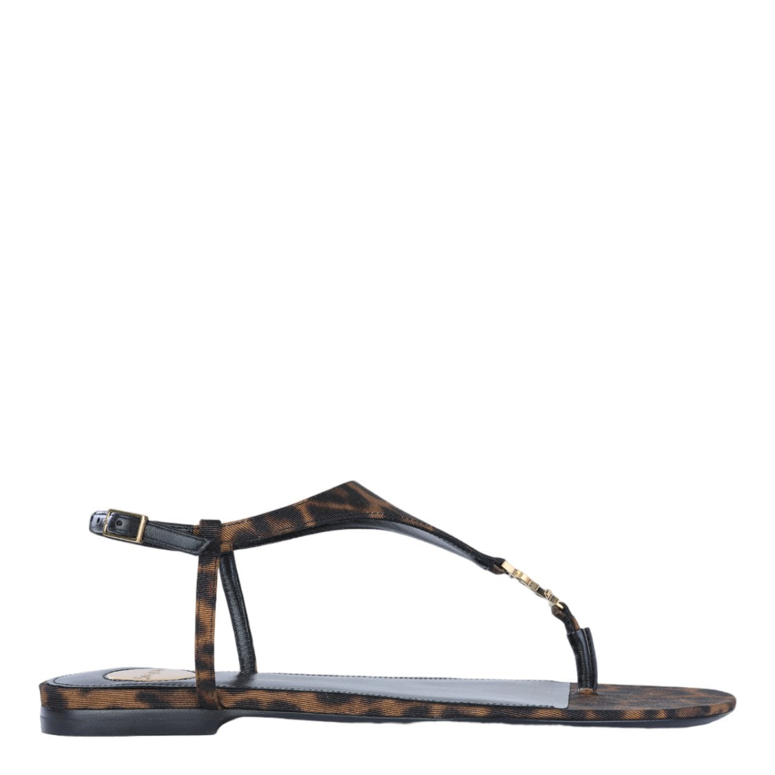 Saint Laurent Leopard Print Thong Flat Sandals With Ankle Strap