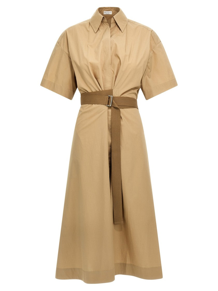 Brunello Cucinelli Cotton Poplin Chemiser Dress With Adjustable Belt