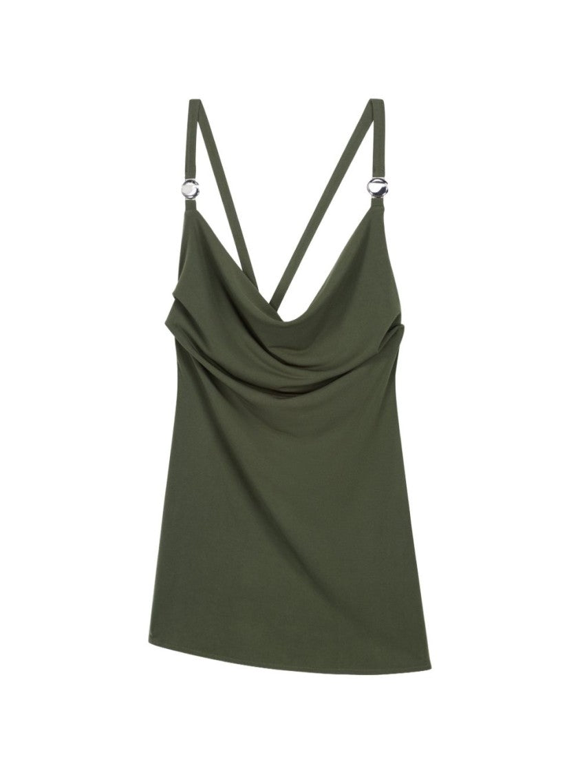 Coperni Green Draped Neckline Slim Strap Top