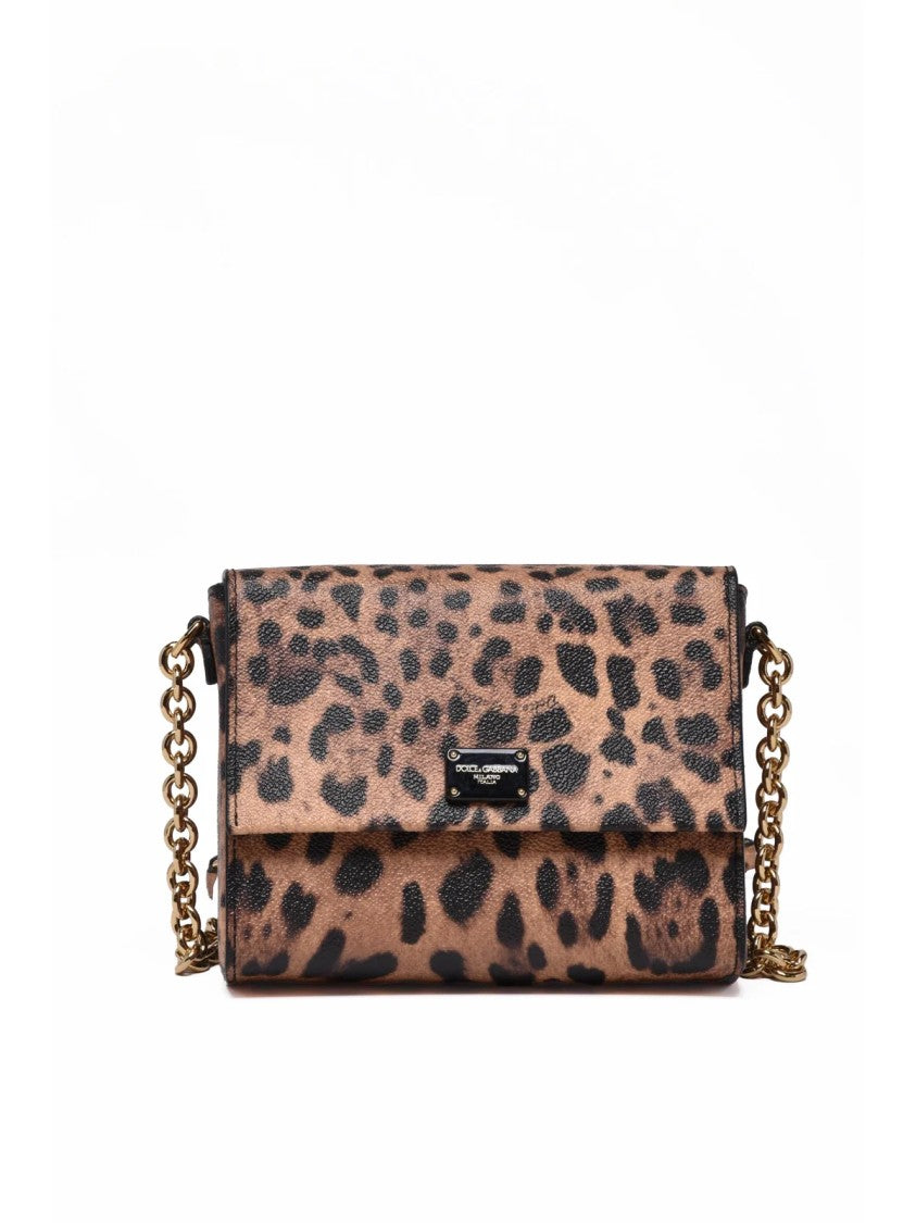 Dolce & Gabbana Leopard Print Leather Mini Crossbody Bag With Gold Chain Strap