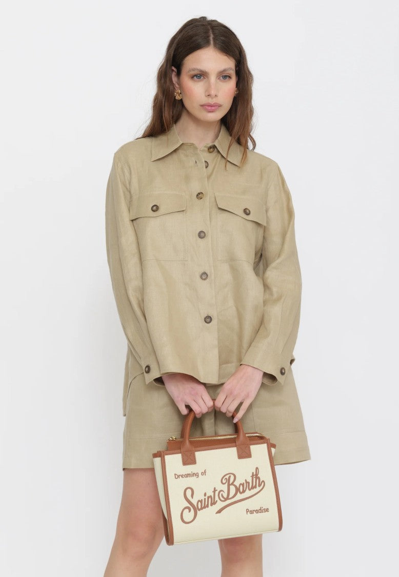 Mc2 Saint Barth Rectangular Cream Canvas Tote Bag