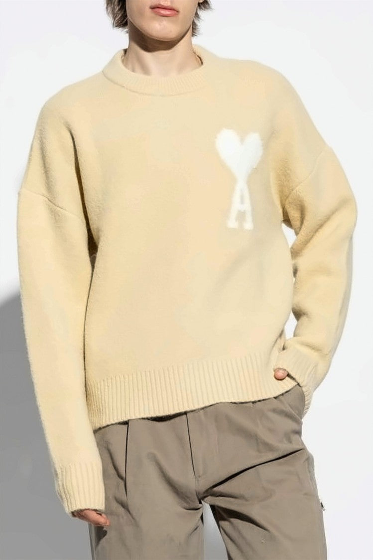 Ami Paris Alpaca Blend Knit Sweater With Heart Logo Detail