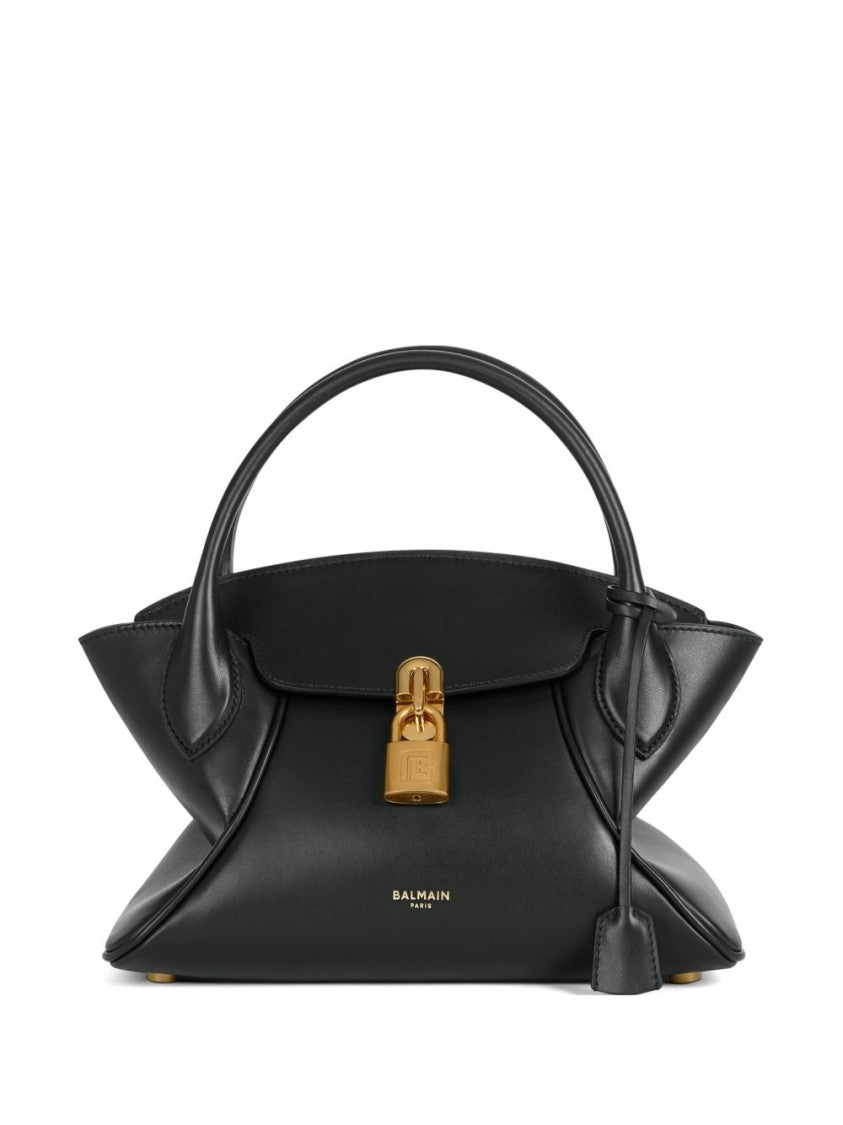 Balmain Star-Shaped Black Leather Handbag With Gold Accents
