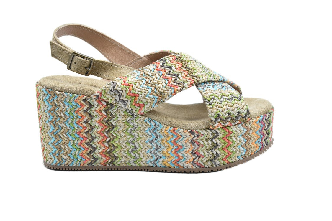 Ehm Multicolour Woven Low Sandals With Stylish Wedge Design