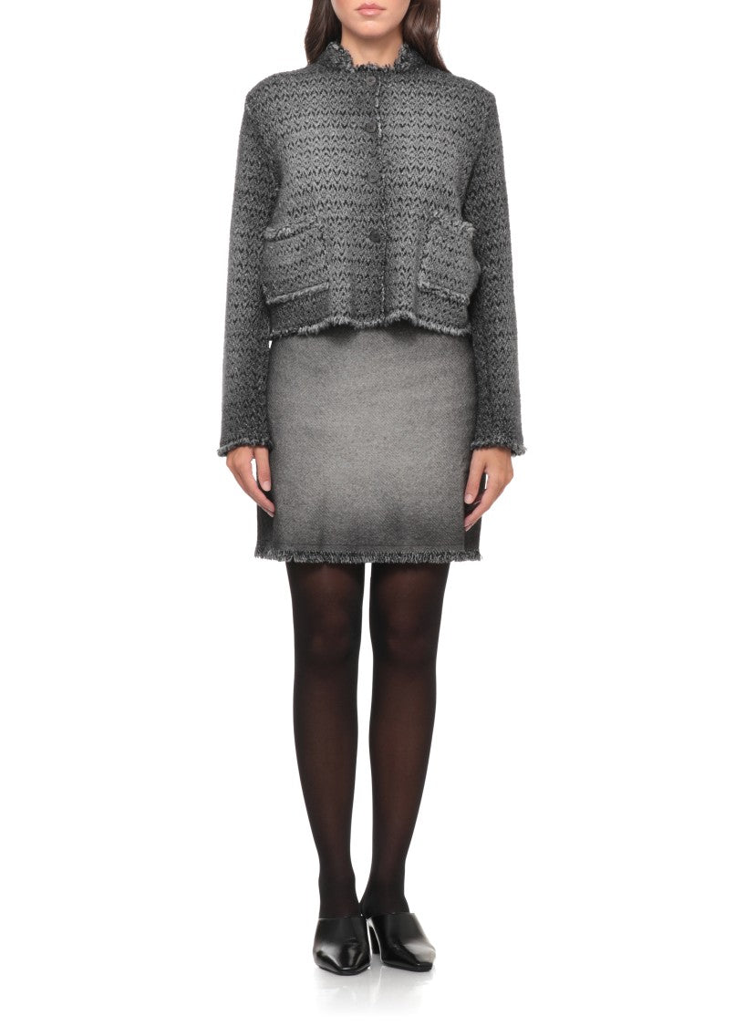 Avant Toi Textured Melange Grey Wool Cardigan With High Neck