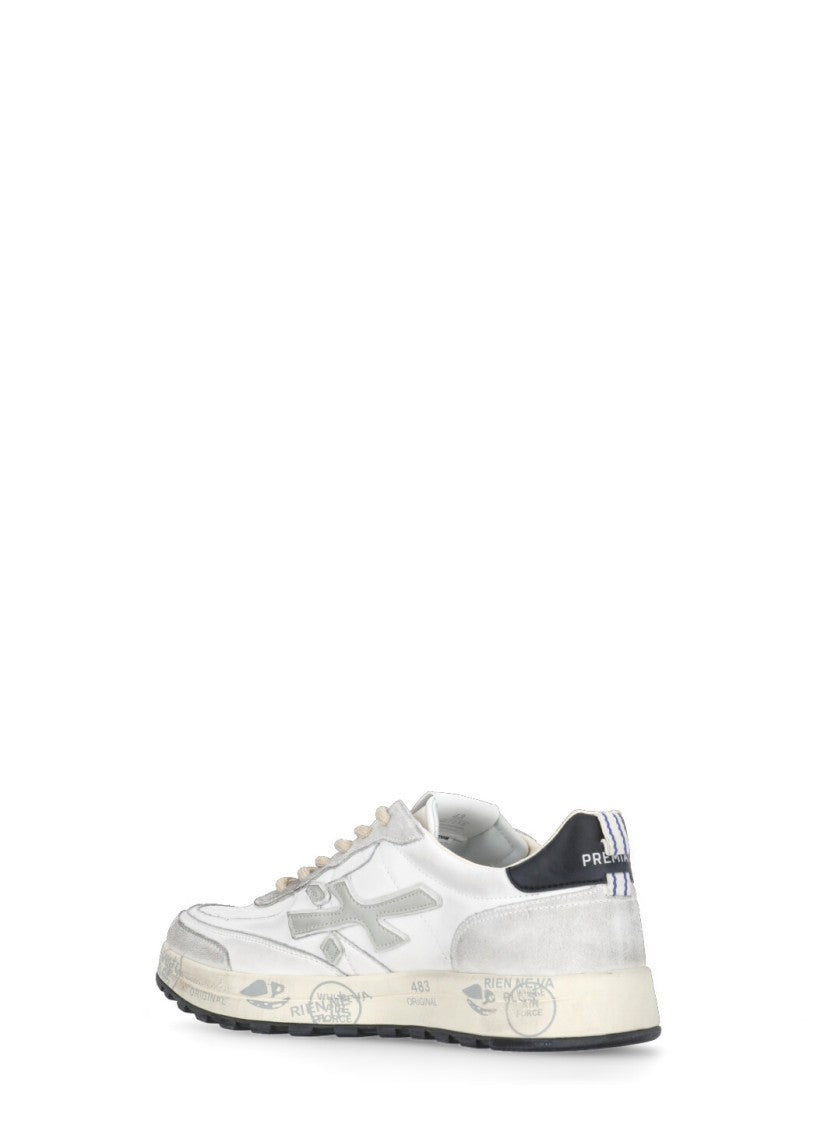 Premiata White Nous 7233 Leather-Blend Sneakers