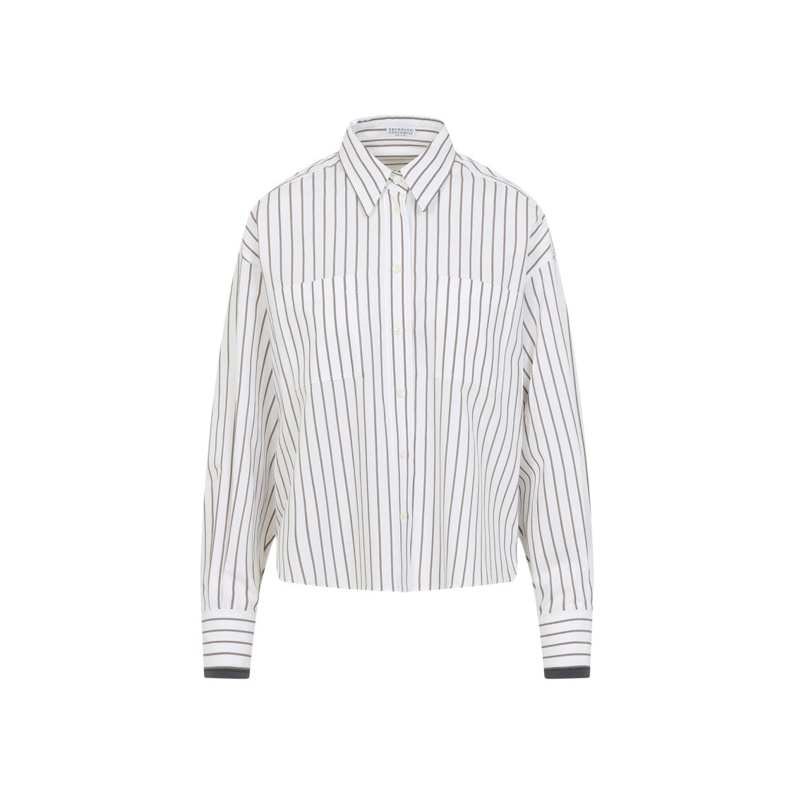 Brunello Cucinelli White Cotton Shirt With Brown Stripes