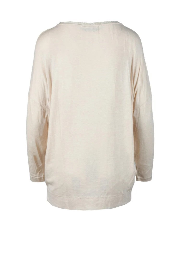 Emy-Ò Female Beige Crewneck Knit Sweater