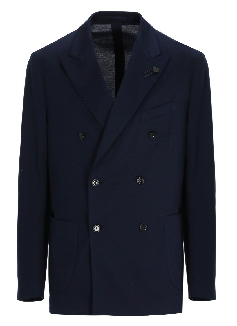 Lardini Blue Cotton Double-Breasted Blazer