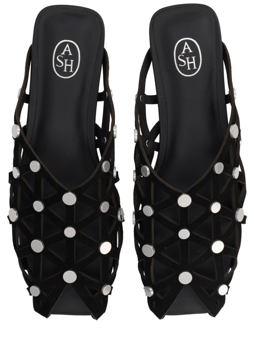 Ash Open Lattice Leather Studded Mules