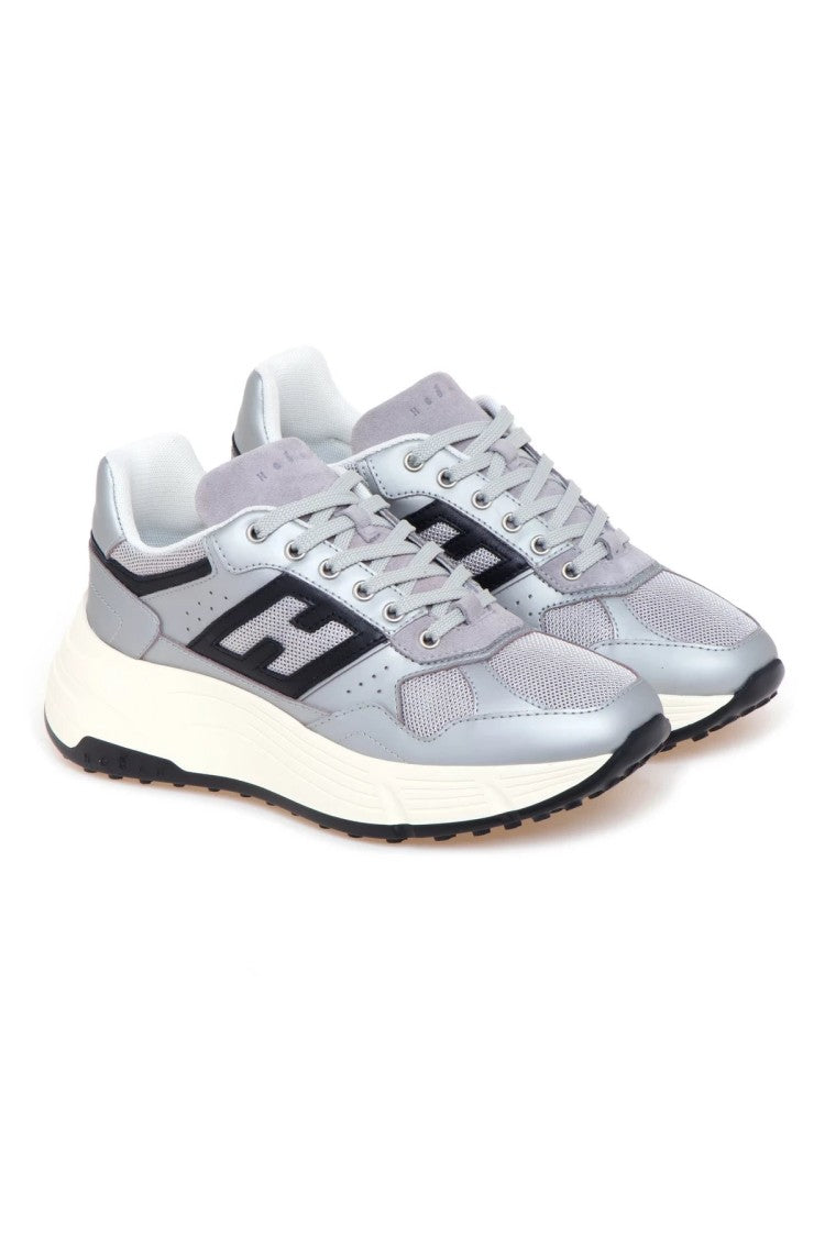 Hogan Silver Contrast H Panel Chunky Sole Leather-Blend Sneakers