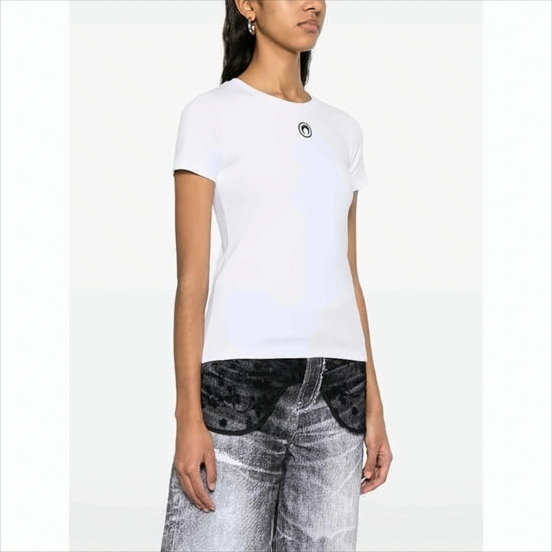 Marine Serre Fitted Short-Sleeve Organic Cotton T-Shirt With Embroidered Detail