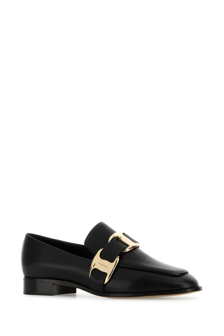 Salvatore Ferragamo Black Leather Limania Loafers