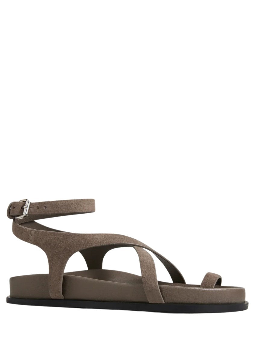 A.Emery Beige Crossover Straps Suede Sandals
