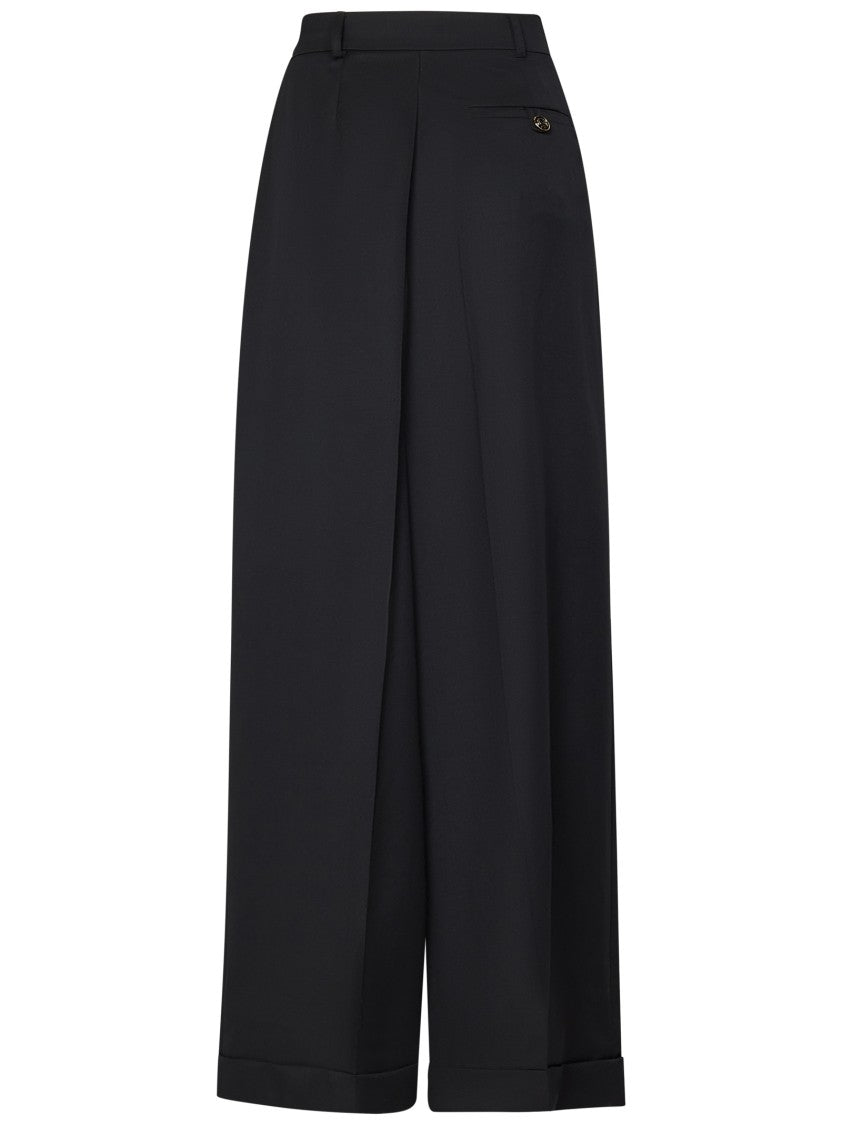 Moschino Wide-Leg Trousers In Black Virgin Wool With Double Pleat Design