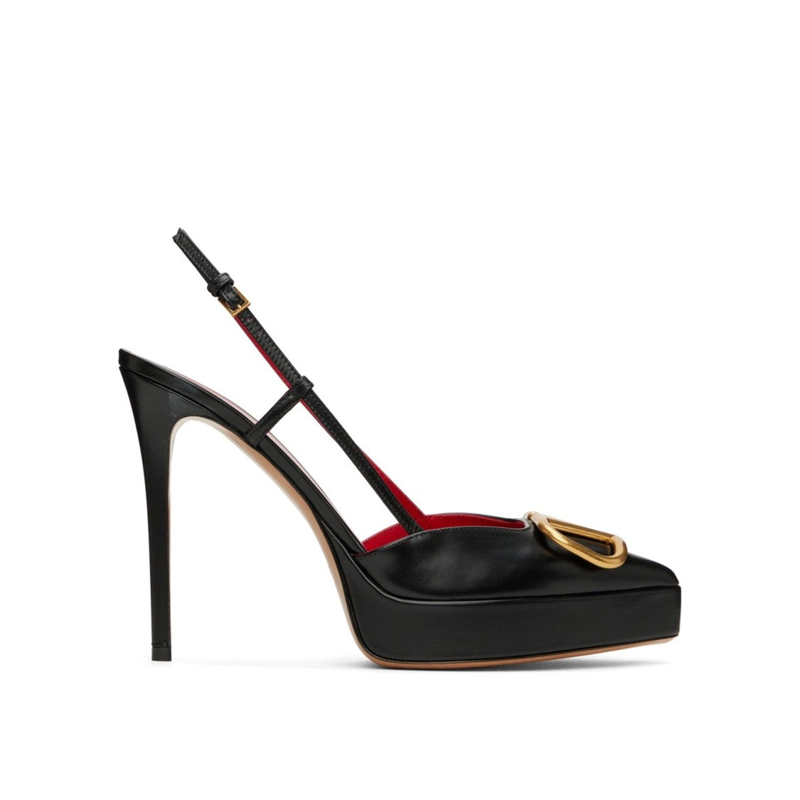 Valentino Garavani Pointed Toe Black Calf Leather Vlogo Slingback Pumps