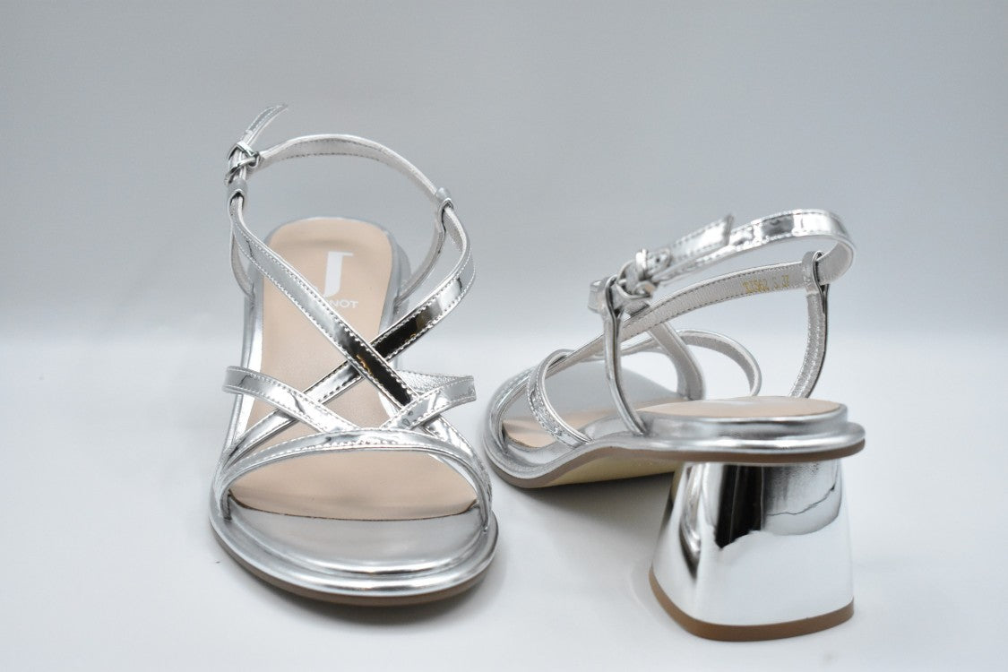 Jeannot Low-Heeled Silver Sandals With Block Heel And Crisscross Straps