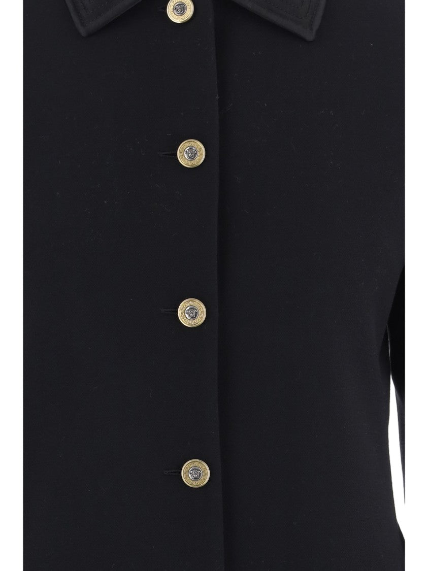 Versace Black Single-Breasted Quilted Collar Wool Coat