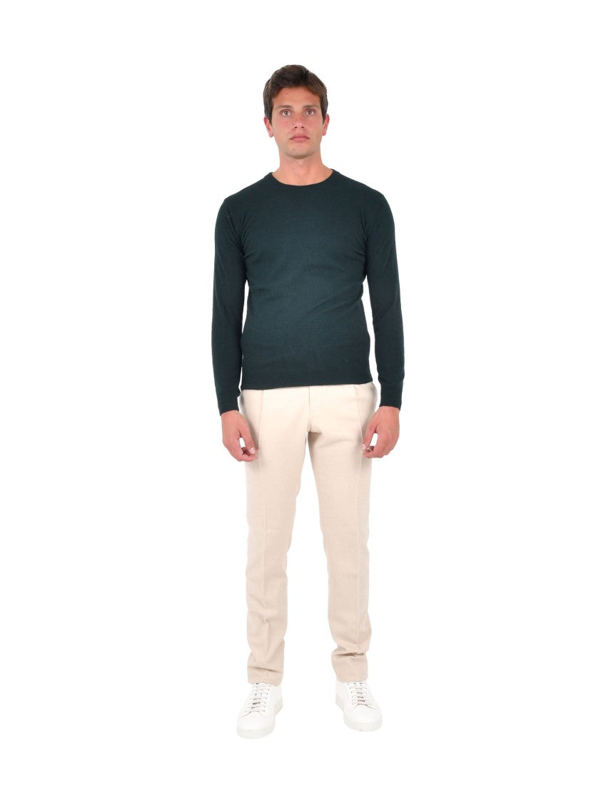 Franzese Collection Crewneck Sweater In Deep Green Wool-Cashmere Blend