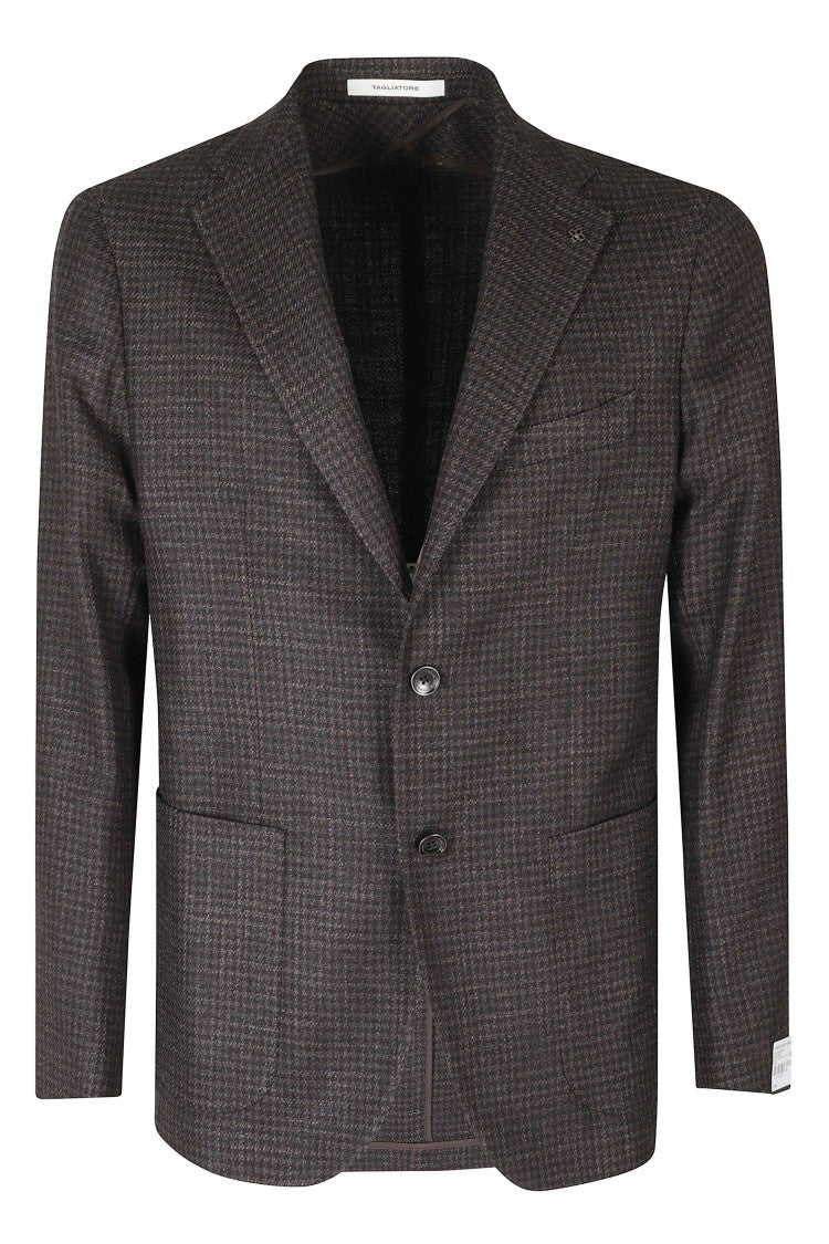 Tagliatore Houndstooth Pattern Wool And Silk Blend Jacket